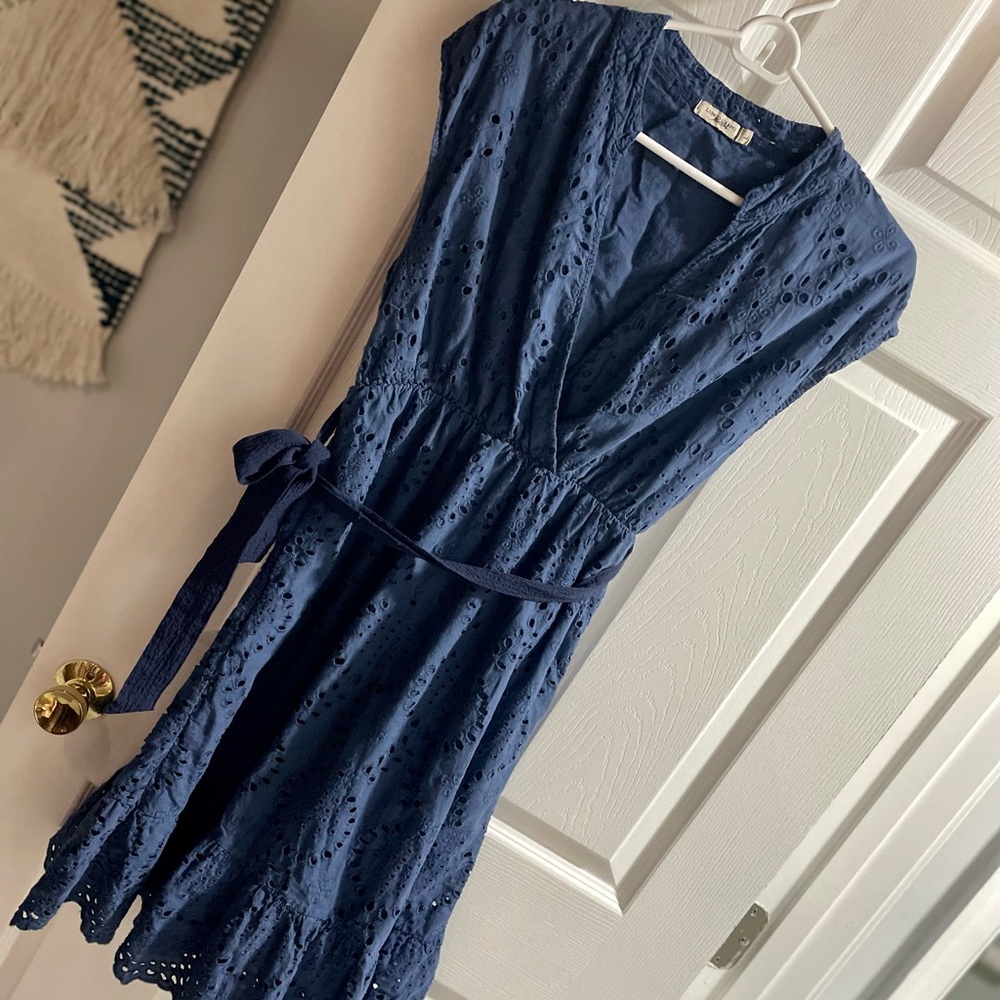 Lungi L’Arno short sleeved navy eyelet dress